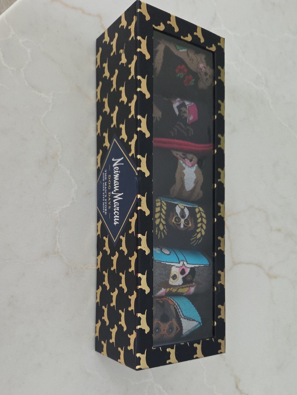 Neiman Marcus Black Novelty Dog Pattern Dress Socks - Multi Color Accents